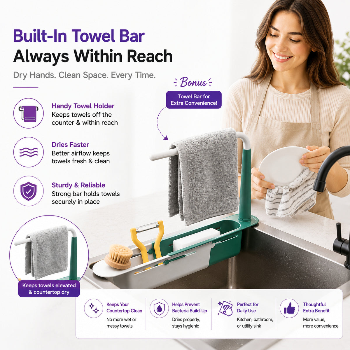 ✨ Adjustable Telescopic Sink Organizer – Drain, Dry & Declutter