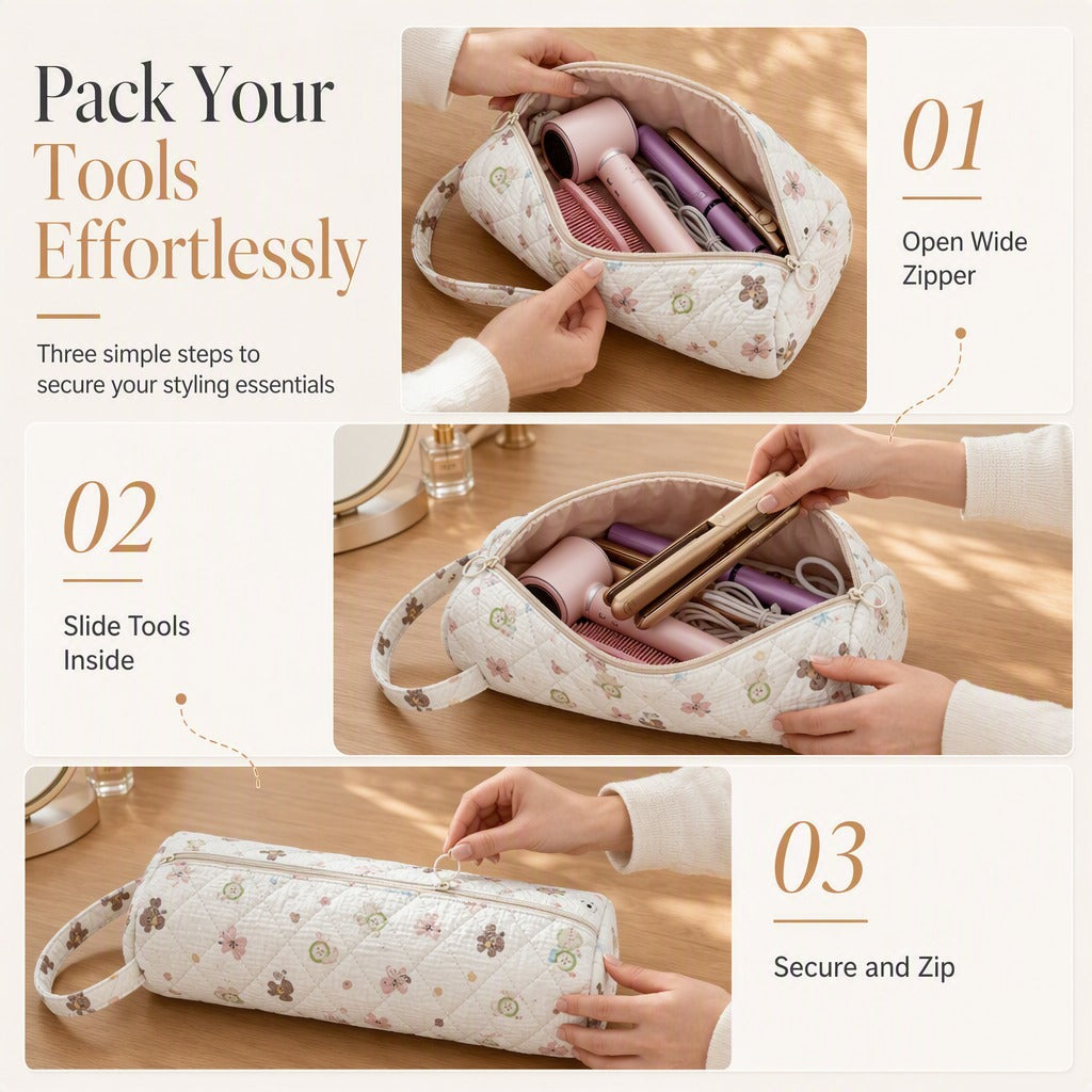 âłđ„LIMITED-TIME 50% OFF! â°Portable Quilted Travel Storage Bag with Handle for Hair Dryer Curling Iron and Hair Straightenerđ