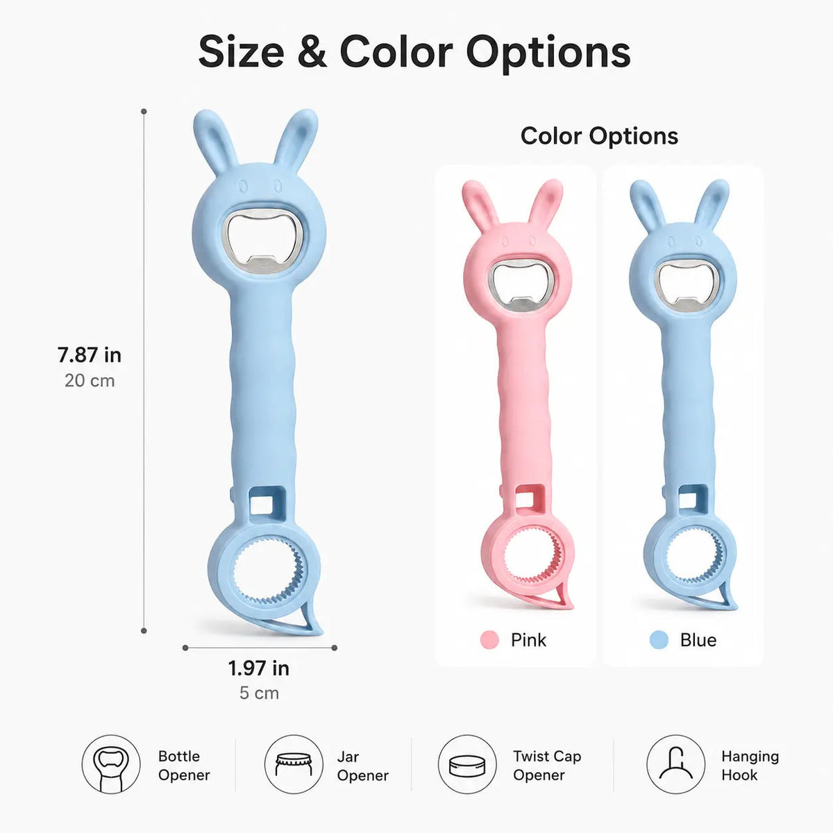 4‑in‑1 Multi‑Function Bottle & Jar Opener, Bunny‑Shaped Kitchen Opener Tool with Bottle Opener 🐰🍾