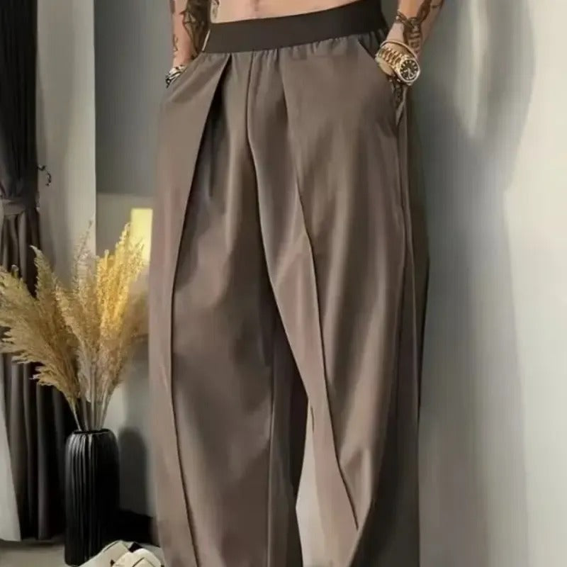 Men's Pleated Wide-Leg Trousers – Relaxed Fit Smart Casual Pants