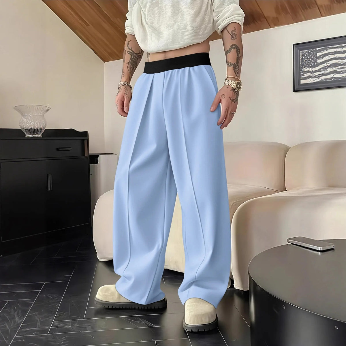 Men's Pleated Wide-Leg Trousers – Relaxed Fit Smart Casual Pants