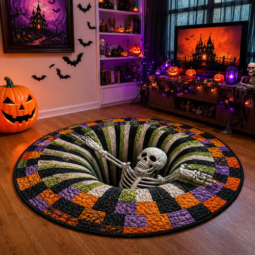 3D Skeleton Vortex Quilted Round Halloween Rug🎃