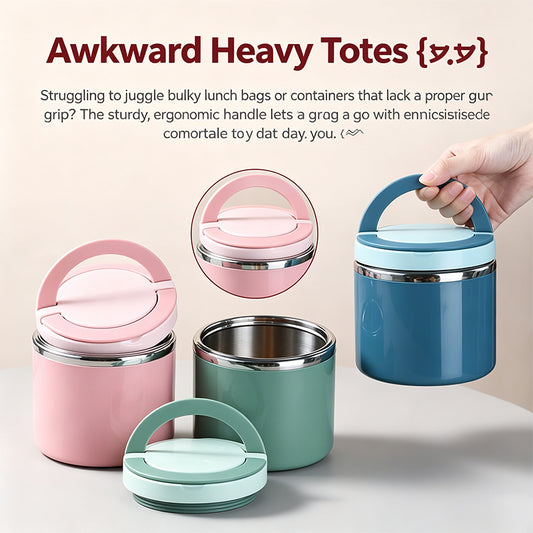 Stainless Steel Bento Style Boxed Lunch Box with Handle - Leakproof, Stackable🍱