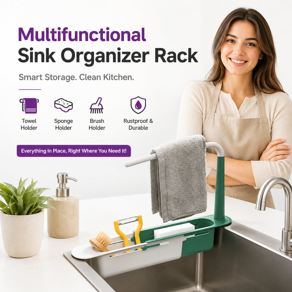 ✨ Adjustable Telescopic Sink Organizer – Drain, Dry & Declutter