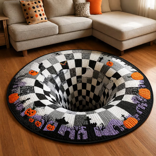3D Skeleton Vortex Quilted Round Halloween Rug🎃
