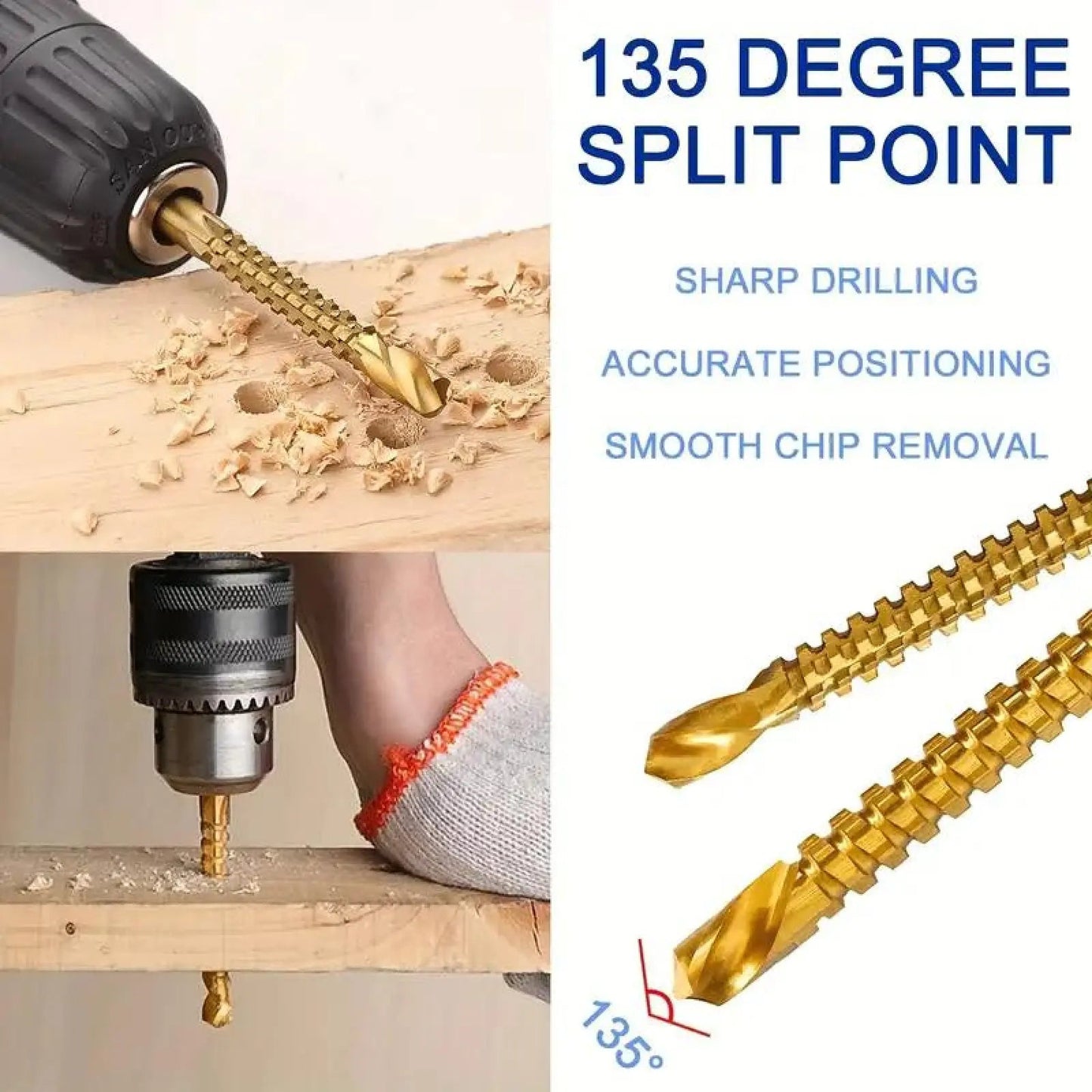 6 Counts Metalworking Ldeal For Drilling,Titanium-Plated High Speed Steel Drill Bits Set