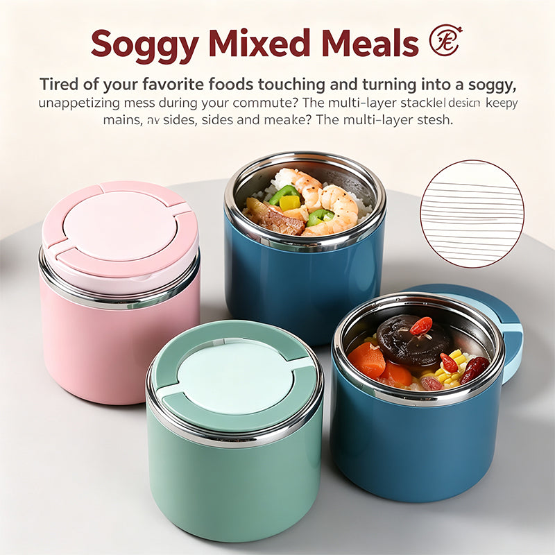 Stainless Steel Bento Style Boxed Lunch Box with Handle - Leakproof, Stackable🍱