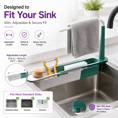 ✨ Adjustable Telescopic Sink Organizer – Drain, Dry & Declutter