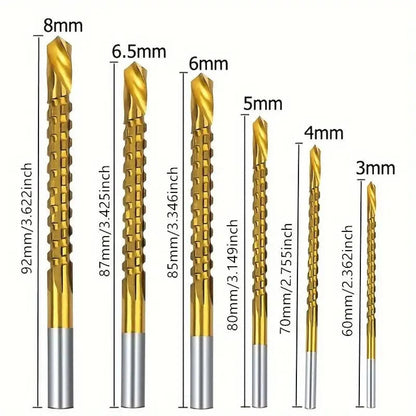 6 Counts Metalworking Ldeal For Drilling,Titanium-Plated High Speed Steel Drill Bits Set