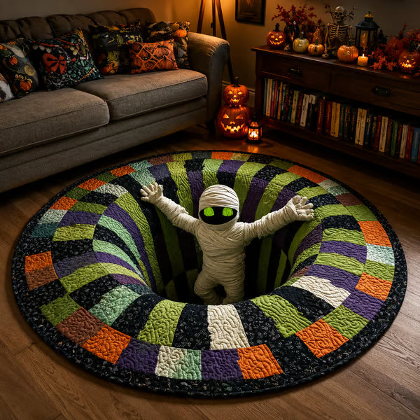 3D Skeleton Vortex Quilted Round Halloween Rug🎃