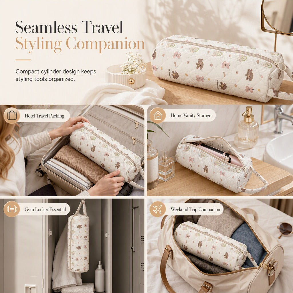 ⏳🔥LIMITED-TIME 50% OFF! ⏰Portable Quilted Travel Storage Bag with Handle for Hair Dryer Curling Iron and Hair Straightener🐆