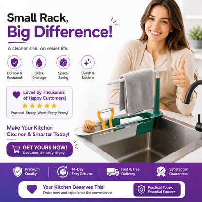 ✨ Adjustable Telescopic Sink Organizer – Drain, Dry & Declutter