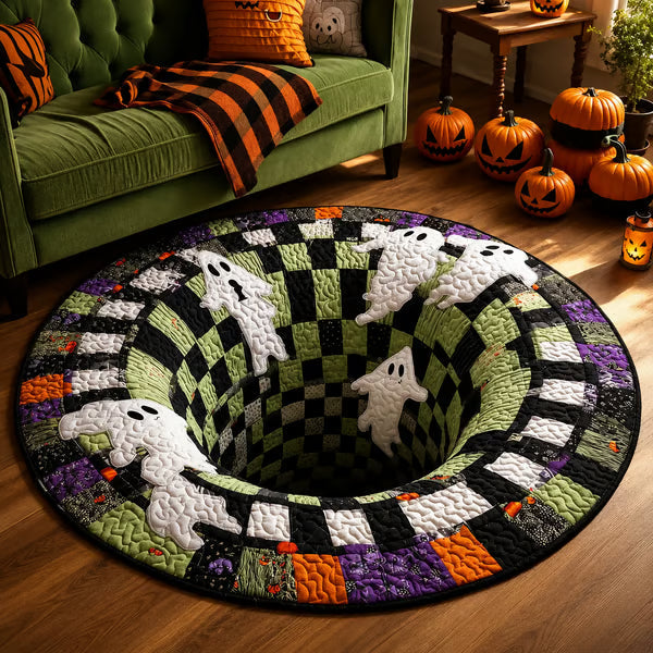 3D Skeleton Vortex Quilted Round Halloween Rug🎃