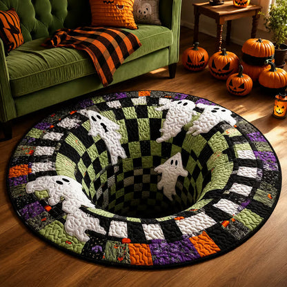 3D Skeleton Vortex Quilted Round Halloween Rug🎃