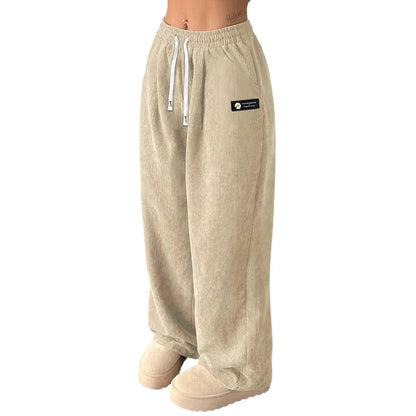 Women's Corduroy Wide-Leg Pants with Drawstring