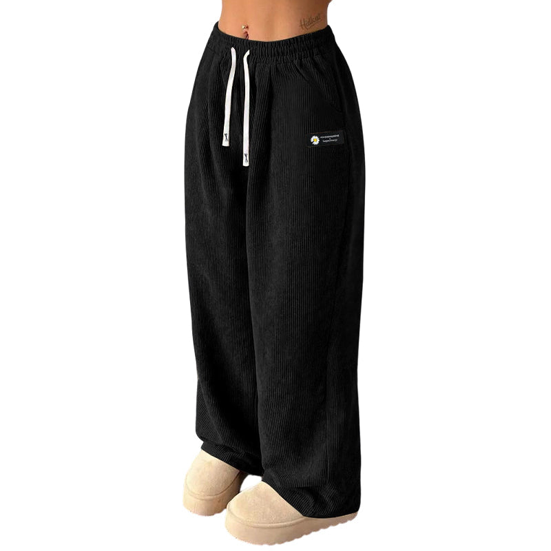 Women's Corduroy Wide-Leg Pants with Drawstring