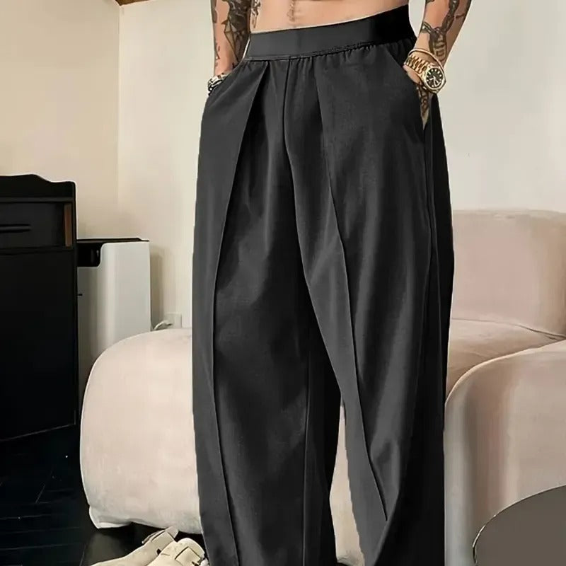 Men's Pleated Wide-Leg Trousers – Relaxed Fit Smart Casual Pants