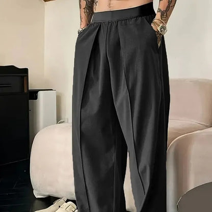 Men's Pleated Wide-Leg Trousers – Relaxed Fit Smart Casual Pants