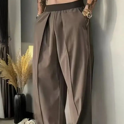 Men's Pleated Wide-Leg Trousers – Relaxed Fit Smart Casual Pants