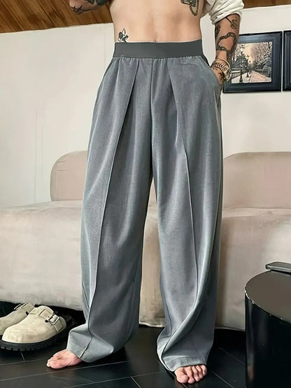 Men's Pleated Wide-Leg Trousers – Relaxed Fit Smart Casual Pants