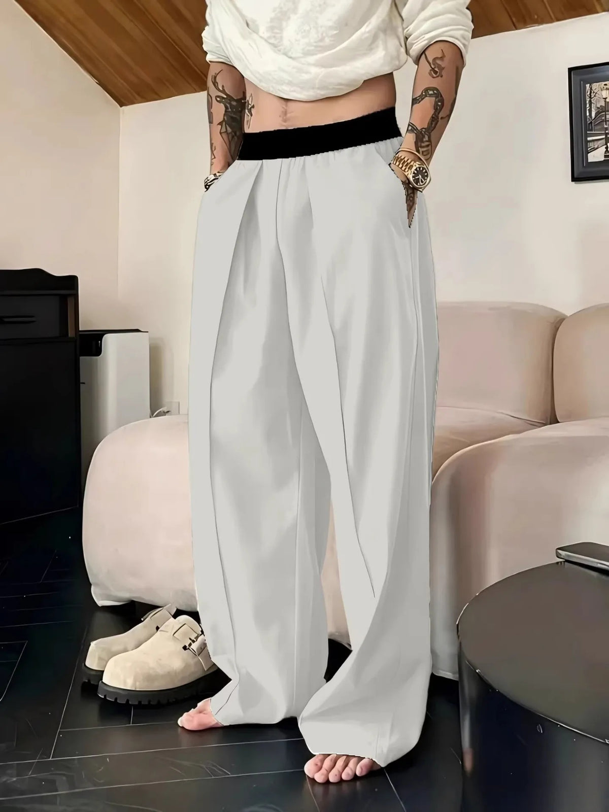 Men's Pleated Wide-Leg Trousers – Relaxed Fit Smart Casual Pants