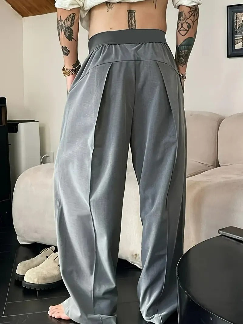 Men's Pleated Wide-Leg Trousers – Relaxed Fit Smart Casual Pants