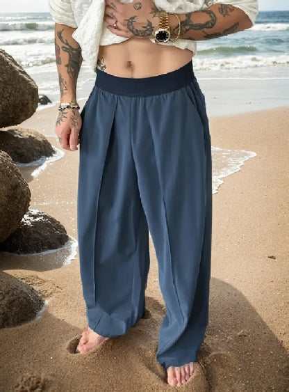 Men's Pleated Wide-Leg Trousers – Relaxed Fit Smart Casual Pants