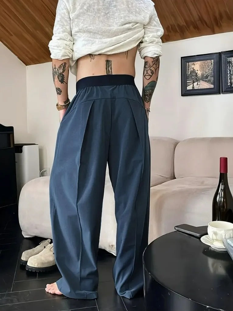Men's Pleated Wide-Leg Trousers – Relaxed Fit Smart Casual Pants